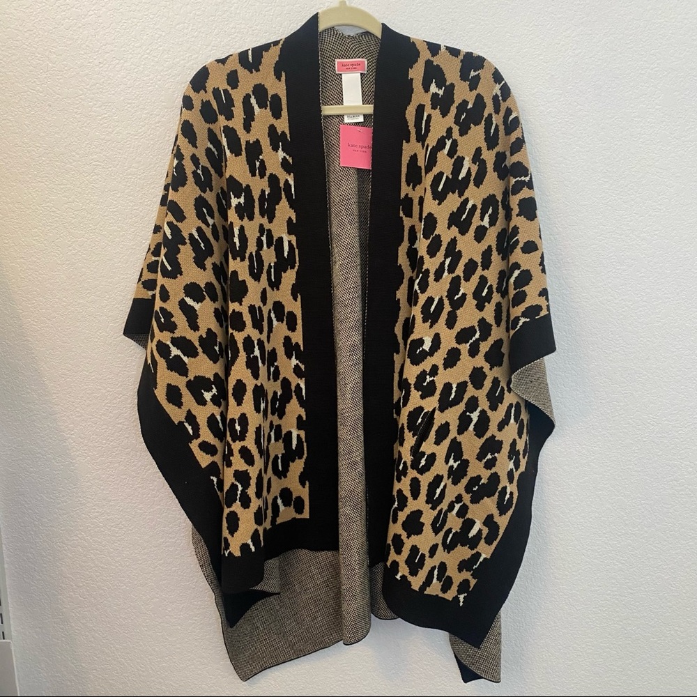 NWT KATE SPADE leopard print poncho shrug one size wool blend $138